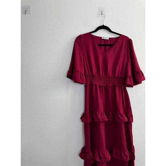 NWOT Women's Red V-Neck Ruffle Boho Cottagecore Dress Medium - Picture 9 of 11